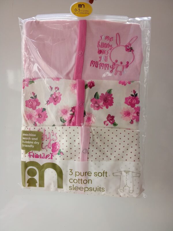 Mothercare Baby Girl 3 Piece Sleepsuits 0-3Months