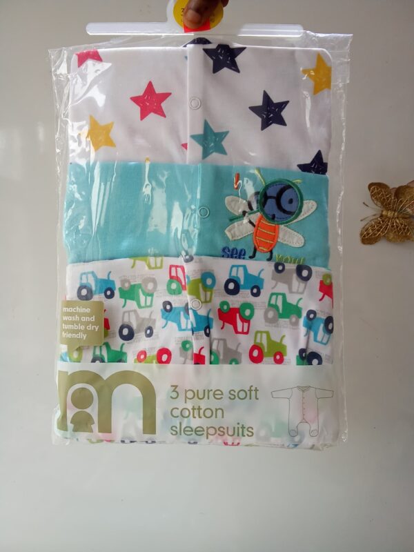 Mothercare 3 Piece Baby Boy Sleepsuits  3-6Months