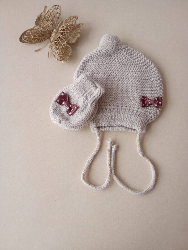 2pc Knitted Cap with rope & Mittens - Image 2