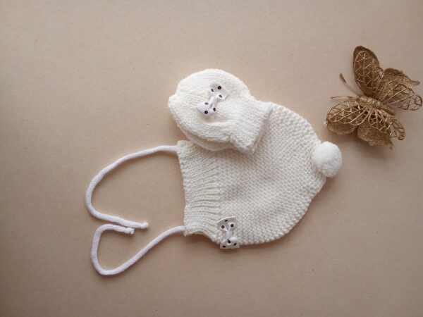 2pc Knitted Cap with rope & Mittens