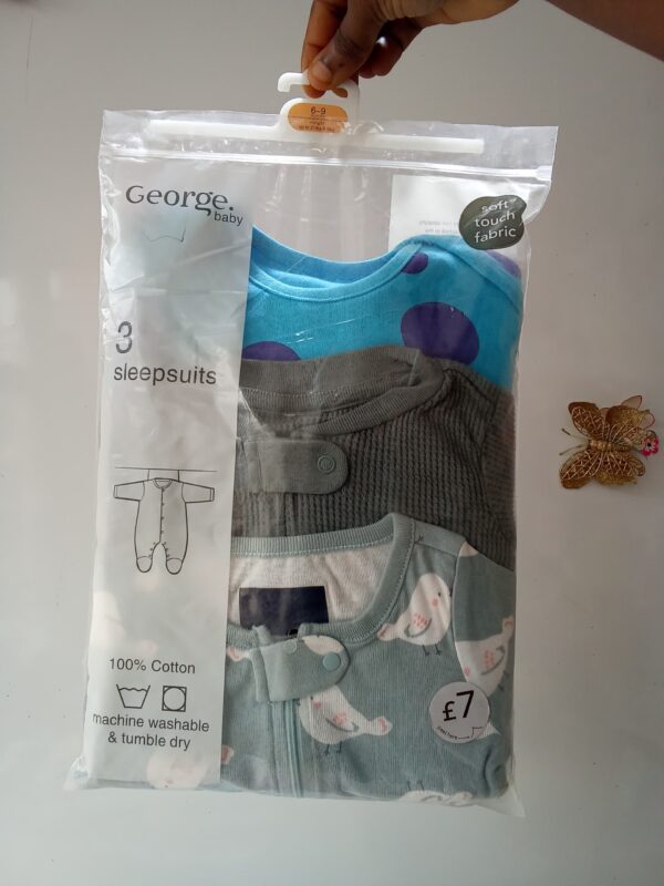 George Baby 3 Sleepsuits 6-9Months